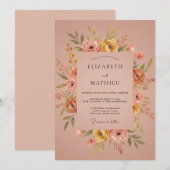 マスタードコーラル芍薬の結婚式 招待状 (正面/裏面)