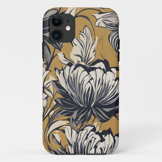マスタードゴールドのエレガントな黒と白の花柄 Case-Mate iPhoneケース (裏面)