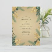 マスタードゴールドのユーカリの葉の結婚式 招待状 (スタンド正面)