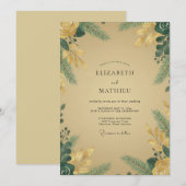 マスタードゴールドのユーカリの葉の結婚式 招待状 (正面/裏面)