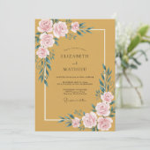 マスタードゴールドの芍薬の結婚式 招待状 (スタンド正面)