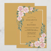 マスタードゴールドの芍薬の結婚式 招待状 (正面/裏面)