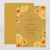 マスタードゴールドの芍薬の結婚式 招待状 (正面/裏面)