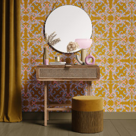 マスタードゴールド バロック装飾デザイン 壁紙