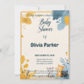 マスタードスタイリッシュイエローと石板ブルーの水色 招待状 (正面)