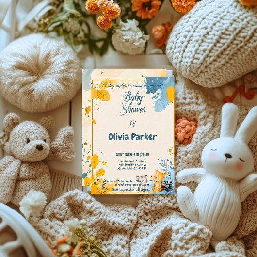 マスタードスタイリッシュイエローと石板ブルーの水色 招待状