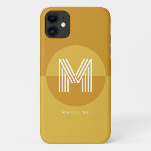 マスタードスタイリッシュイエロージオメトリックモノグラモダンム iPhone 11 ケース