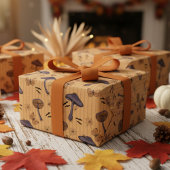 マスタードストライプのハロウィーンキノコと蝶 ラッピングペーパー