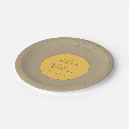 マスタードスパイス黄色の小枝エレガントな結婚式 ペーパープレート (アングル)