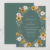 マスタードスレートの野の花の結婚式 招待状 (正面/裏面)
