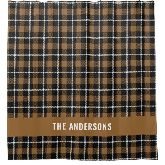 マスタードタータンチェックモダン素朴パーソナライズされたシャワーc シャワーカーテン (正面)