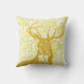 マスタードディアオンイエローヴィンテージフローラルパターン クッション (裏面)