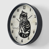 マスタードパーソナライズされたイエローキャットクロック – 任意の色 壁時計 (傾斜)