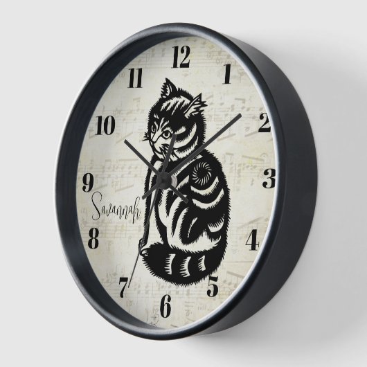 マスタードパーソナライズされたイエローキャットクロック – 任意の色 壁時計 (傾斜)