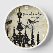 マスタードパーソナライズされたイエローシャンデリア鳥の時計 壁時計 (正面)