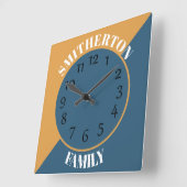 マスタードパーソナライズされたイエローネイビーブルー スクエア壁時計 (傾斜)