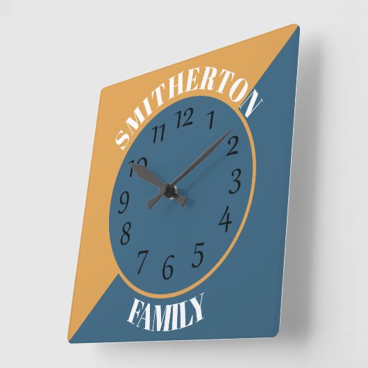 マスタードパーソナライズされたイエローネイビーブルー スクエア壁時計 (傾斜)