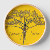 マスタードパーソナライズされたイエローヴィンテージツリークロック 壁時計 (正面)