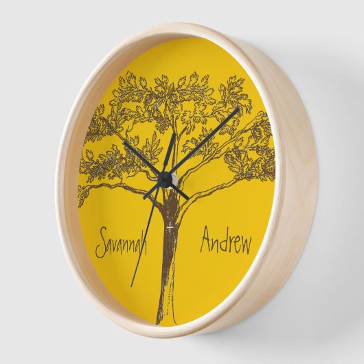 マスタードパーソナライズされたイエローヴィンテージツリークロック 壁時計 (傾斜)