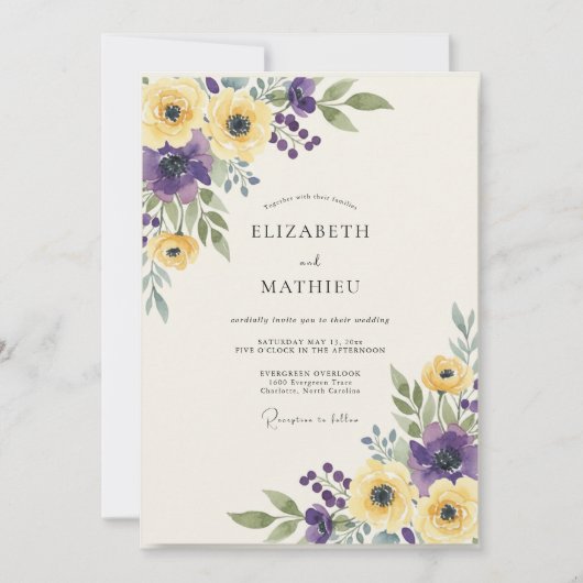 マスタードパープルラナンキュラスユーカリWedding 招待状 (正面)