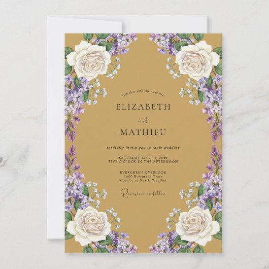 マスタードパープル藤の結婚式 招待状 (正面)