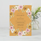 マスタードピンクの芍薬の結婚式 招待状 (スタンド正面)
