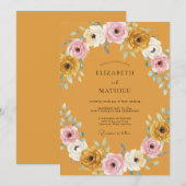 マスタードピンクの芍薬の結婚式 招待状 (正面/裏面)