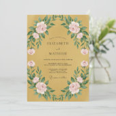 マスタードピンクの花びらの結婚式 招待状 (スタンド正面)