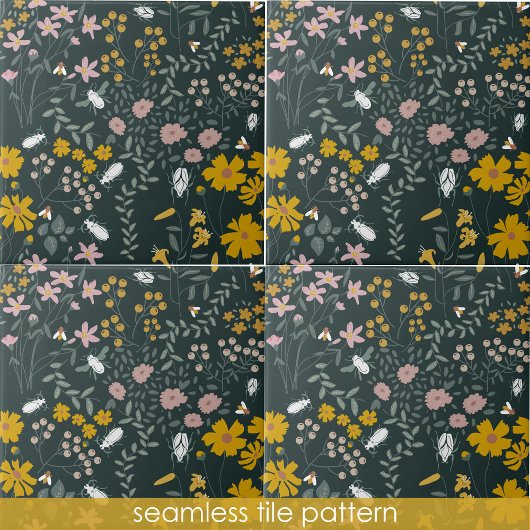 マスタードフローラカブトムシ&ビーズボヘミアンフラワーズ タイル