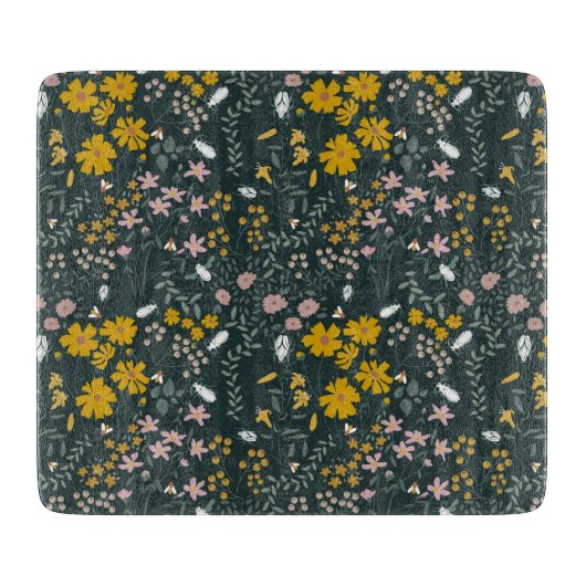 マスタードフローラカブトムシ&ビーズボヘミアンワイルドフラワー カッティングボード (正面)