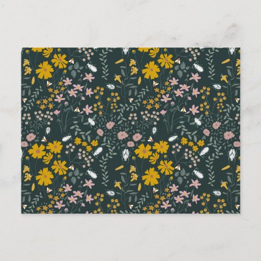 マスタードフローラカブトムシ&ビーズボヘミアンワイルドフラワー ポストカード (正面)
