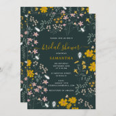マスタードフローラボヘミアンワイルドフラワーズブライダルシャワー 招待状 (正面/裏面)