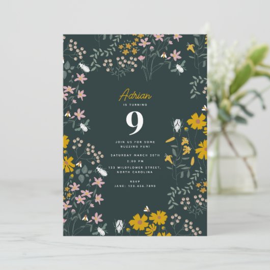 マスタードフローラボヘミアンワイルドフラワーズ誕生日 招待状 (スタンド正面)