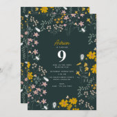 マスタードフローラボヘミアンワイルドフラワーズ誕生日 招待状 (正面/裏面)