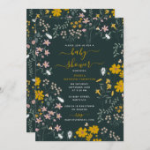 マスタードフローラボヘミアンワイルドフラワーベビーシャワー 招待状 (正面/裏面)