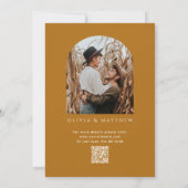 マスタードブラウンのアーチ 秋の結婚式. オートムンフォト + QR 招待状 (裏面)
