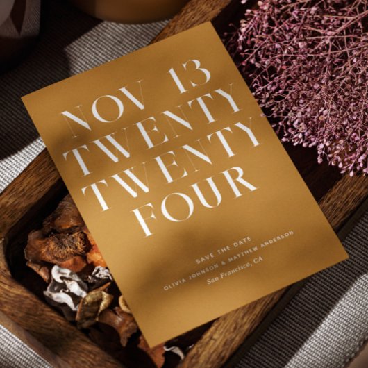 マスタードブラウンの秋の結婚式 | ミニマルオータム セーブザデート