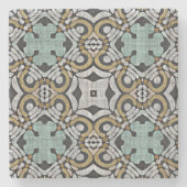 マスタードブラウンティール(緑がかった色)グリーングレーブラックトライダーアート ストーンコースター (正面)