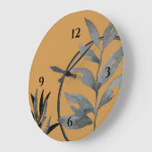 マスタードブラック&グレイ芸術的ウォーターカラー植物学 ラージ壁時計 (傾斜)