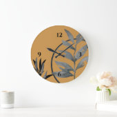マスタードブラック&グレイ芸術的ウォーターカラー植物学 ラージ壁時計 (ホーム)