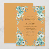 マスタードブルーの芍薬の結婚式 招待状 (正面/裏面)