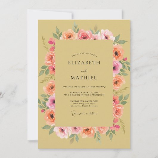 マスタードペオニーのリースの結婚式 招待状 (正面)