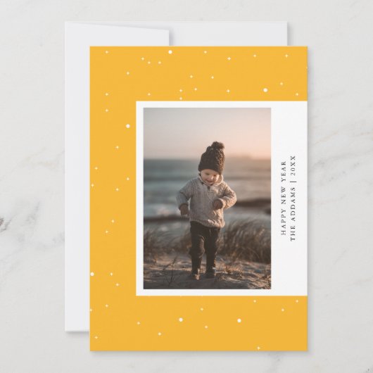 マスタードモダンアサイド写真新年のホリデーカード シーズンカード (正面)