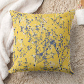 マスタードモダンイエローにエレガント青いワイルドフラワー クッション (ブランケット)