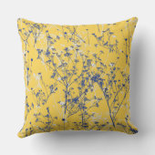 マスタードモダンイエローにエレガント青いワイルドフラワー クッション (裏面)
