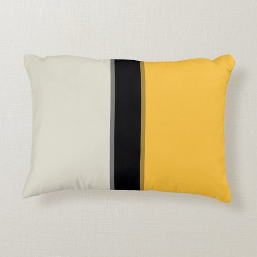 マスタードモダンイエローシルバーグレイ黒ストライプ色 アクセントクッション (裏面)