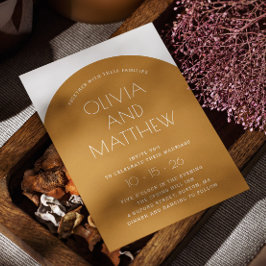 マスタードモダンイエロータイポグラフィ結婚アーチ+ QR 招待状