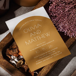 マスタードモダンイエロータイポグラフィ結婚アーチ+ QR 招待状