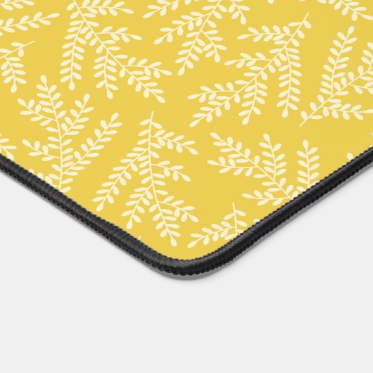マスタードモダンイエローフローラ離れパターン デスクマット (コーナー)