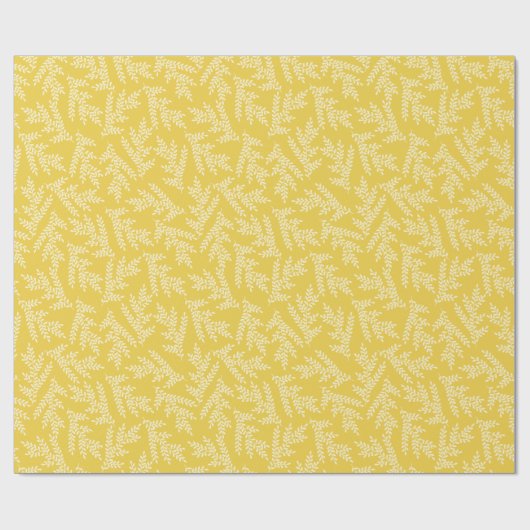マスタードモダンイエローフローラ離れパターン ラッピングペーパー (フラット)